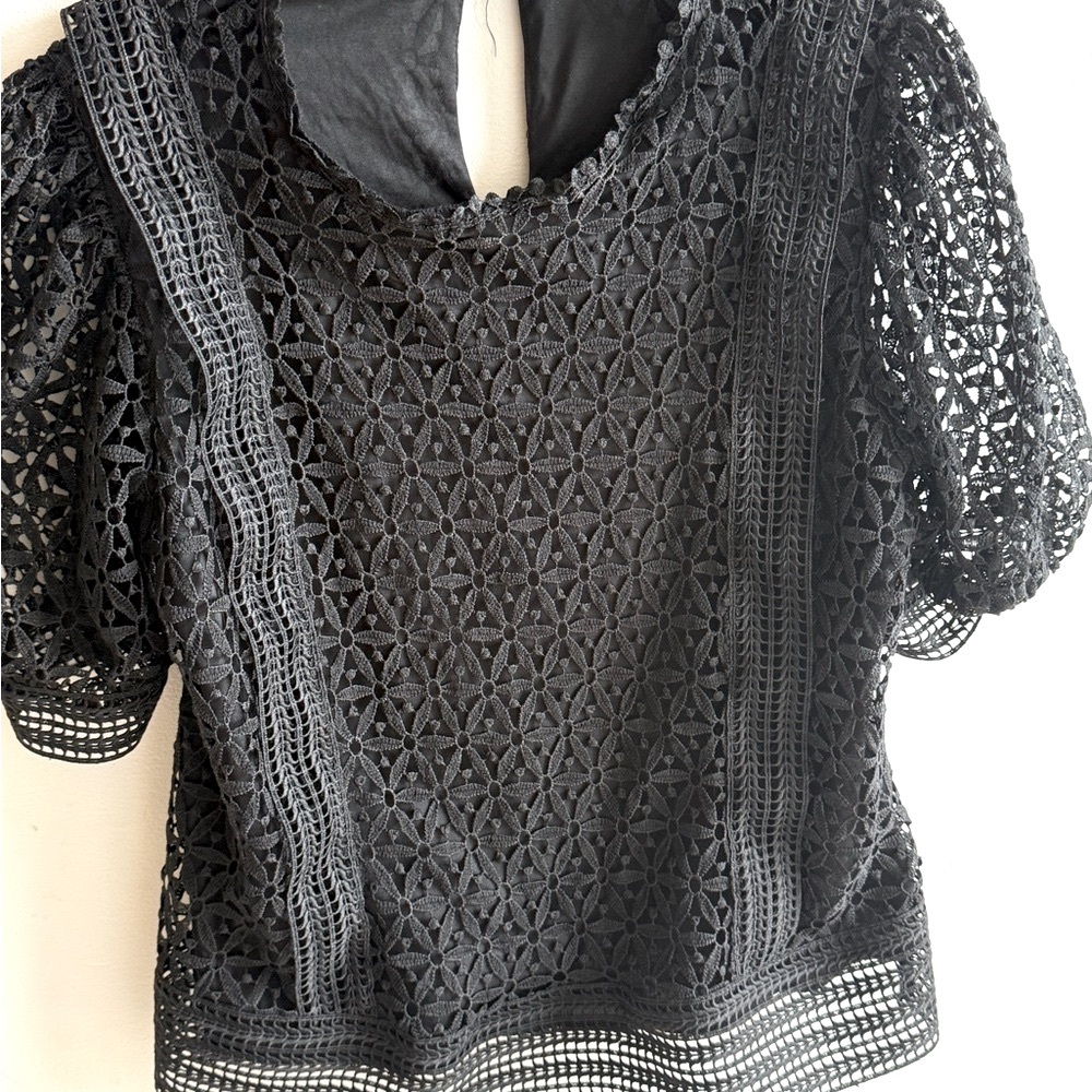 Ultra Pink Black Crochet Blouse